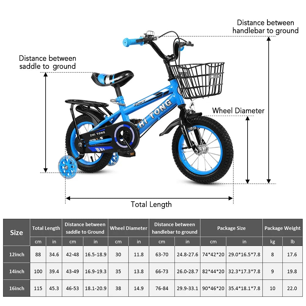 14/16 Inch Children Bike Boys Girls Toddler Bicycle Adjustable Height Kid Bicycle with Detachable Basket for 2-7 Years Old