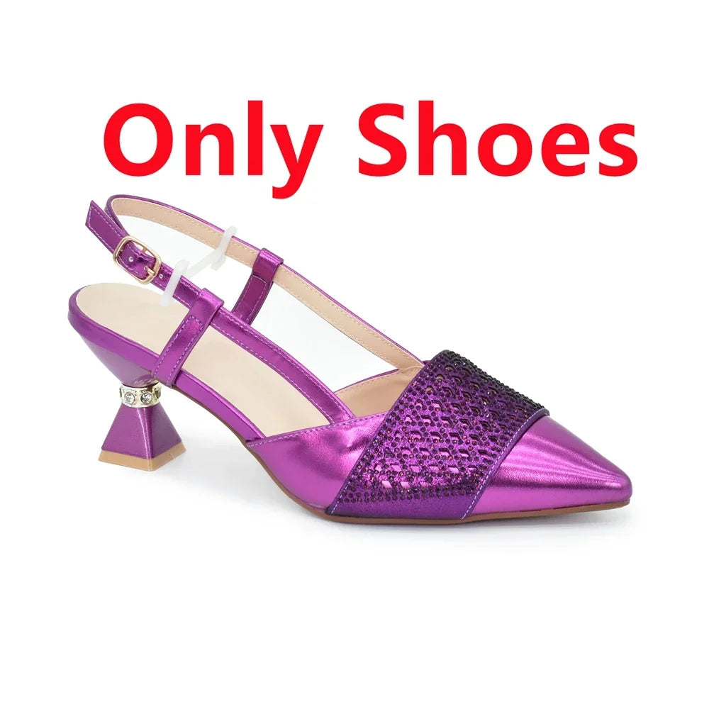 Women's Italian Shoes and Matching Bags Sets Decorated with Rhinestone Fashion