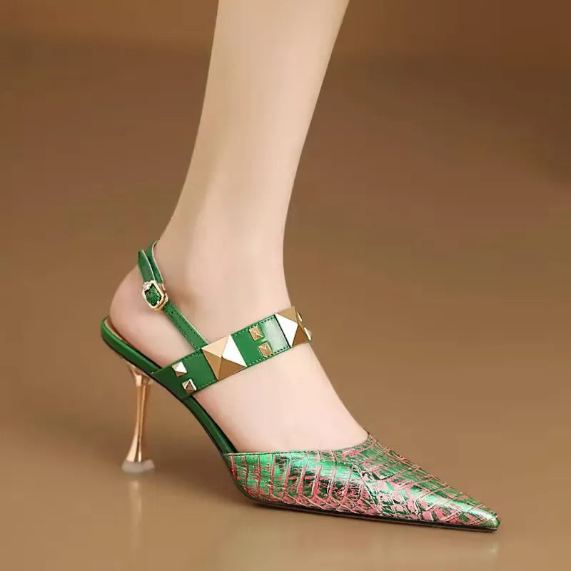 34-43 Large Elegant Baotou Sandals for Women 41 New Rear Empty High Heels 42 Small Shallow Mouth One Button Single Shoes