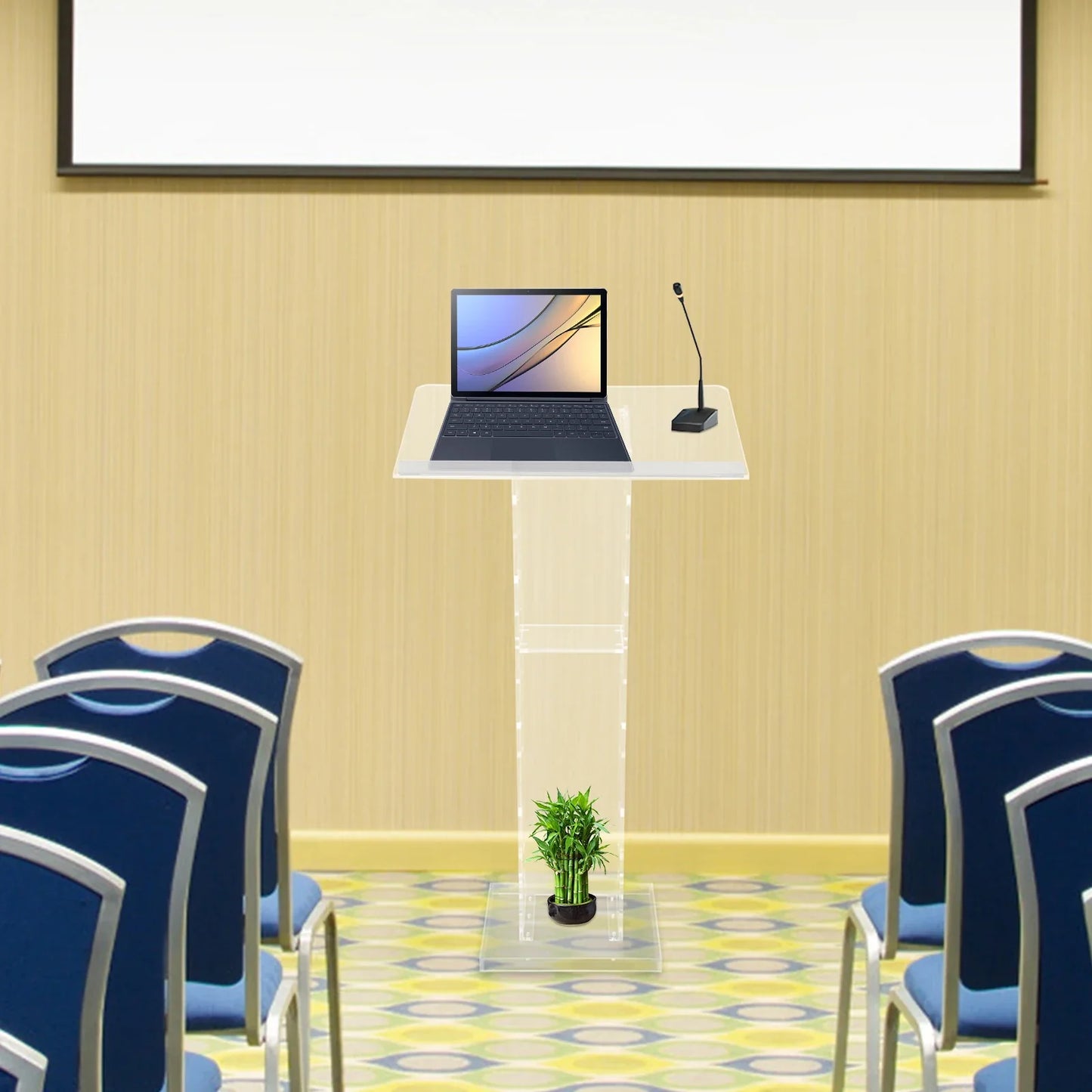 Acrylic Podium Floor Standing Clear Lecterns W/ Storage Shelf School Stand Desk Church Pulpit Office Lecture Table 43in H