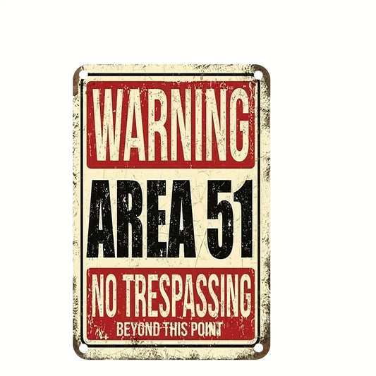 Area 51 No Trespassing Metal Sign, Vintage UFO Wall Decor