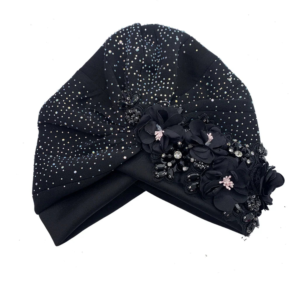 Elegant African Turban Cap with Shiny Rhinestone Ready to Wear Nigeria Auto Gele Headtie Party Women's Head Wrap Bonnet Turbante