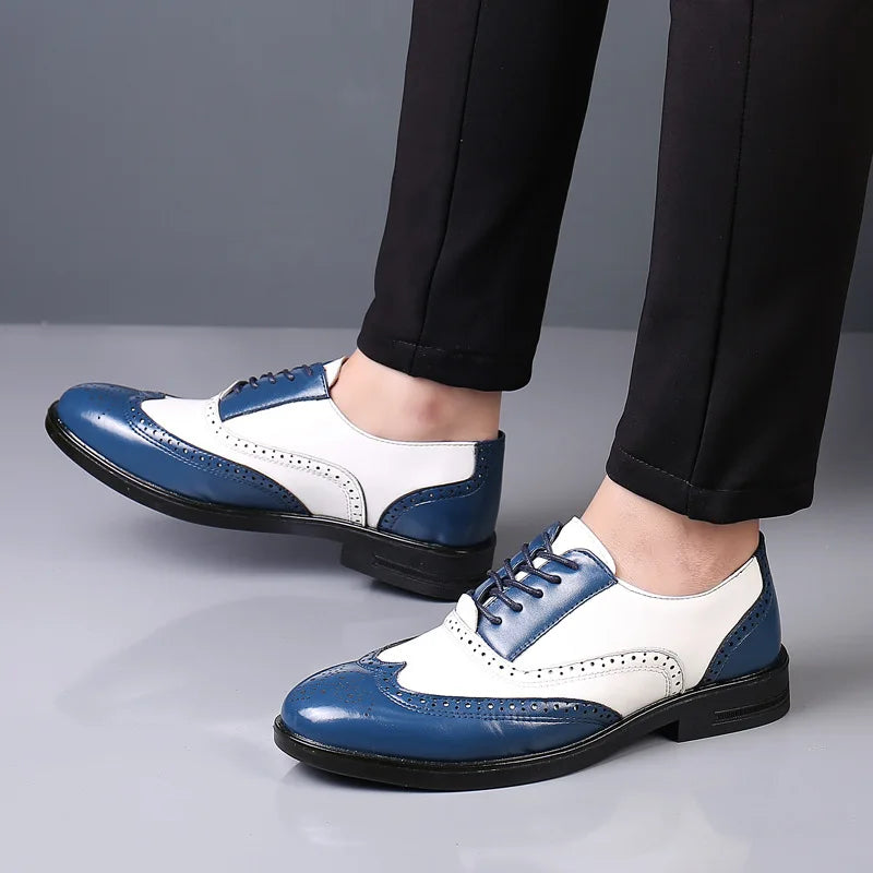 Men's Leather Shoes New Brogue Carved Large Size Shoes for Men Color Matching Quality Business Drive Men's Dress Leather Shoes