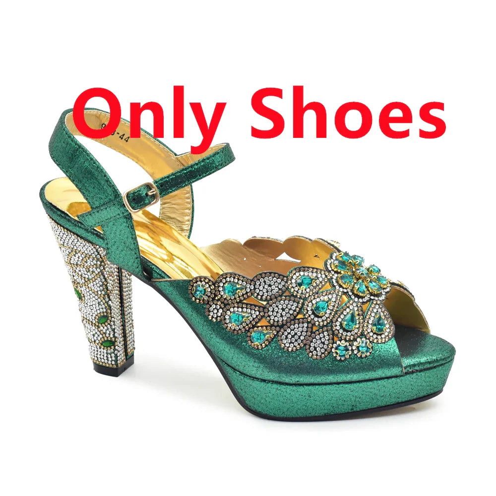 2024 Fashion Black Color High Quality Peep Toe Thin Heels Shoes Matching Bag Set for Nigerian Party Women Women Shoe Size 43