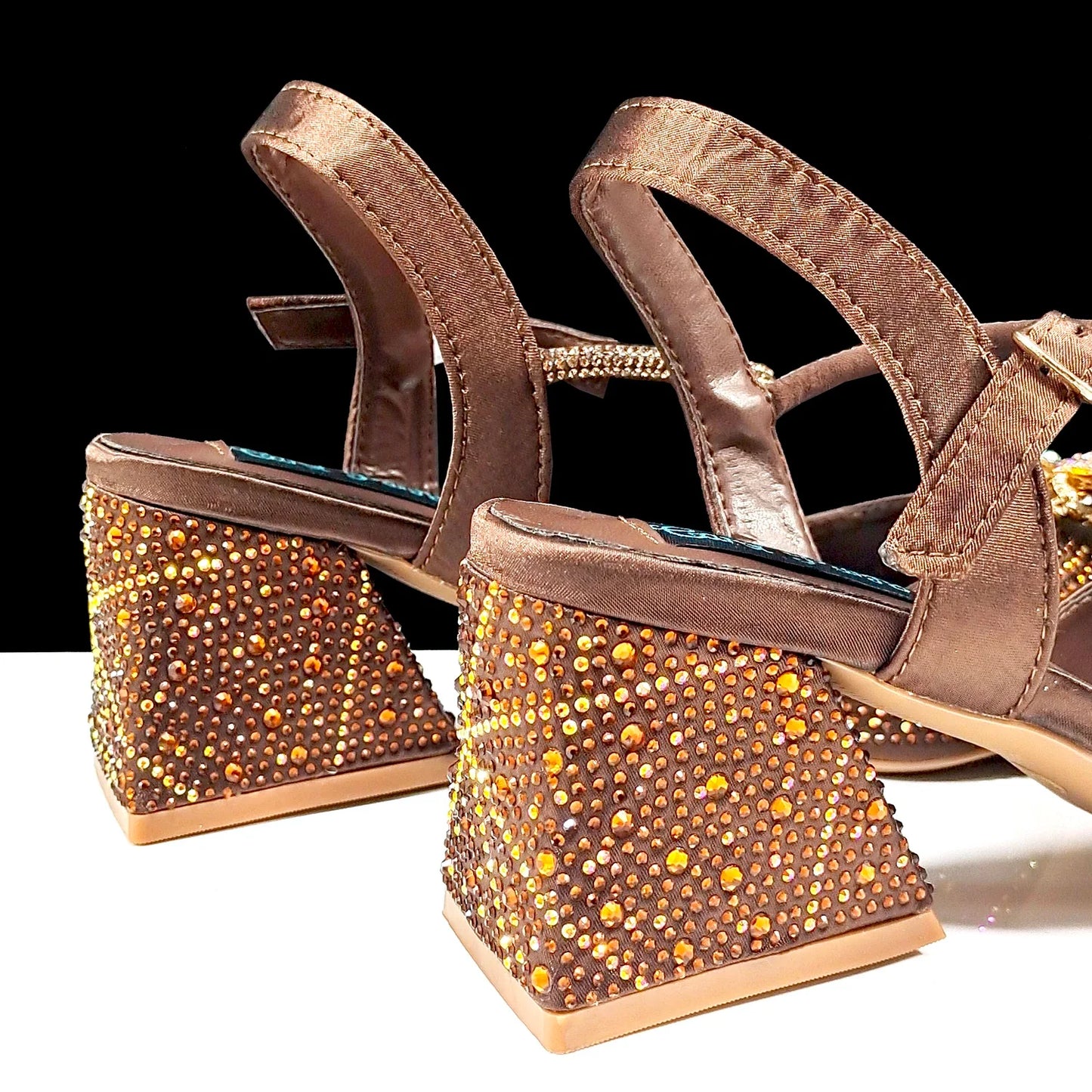 QSGFC High-end Women's Shoes with Diamond Oval Stand Bag Popular in Nigeria Women's High Heels for Special Day