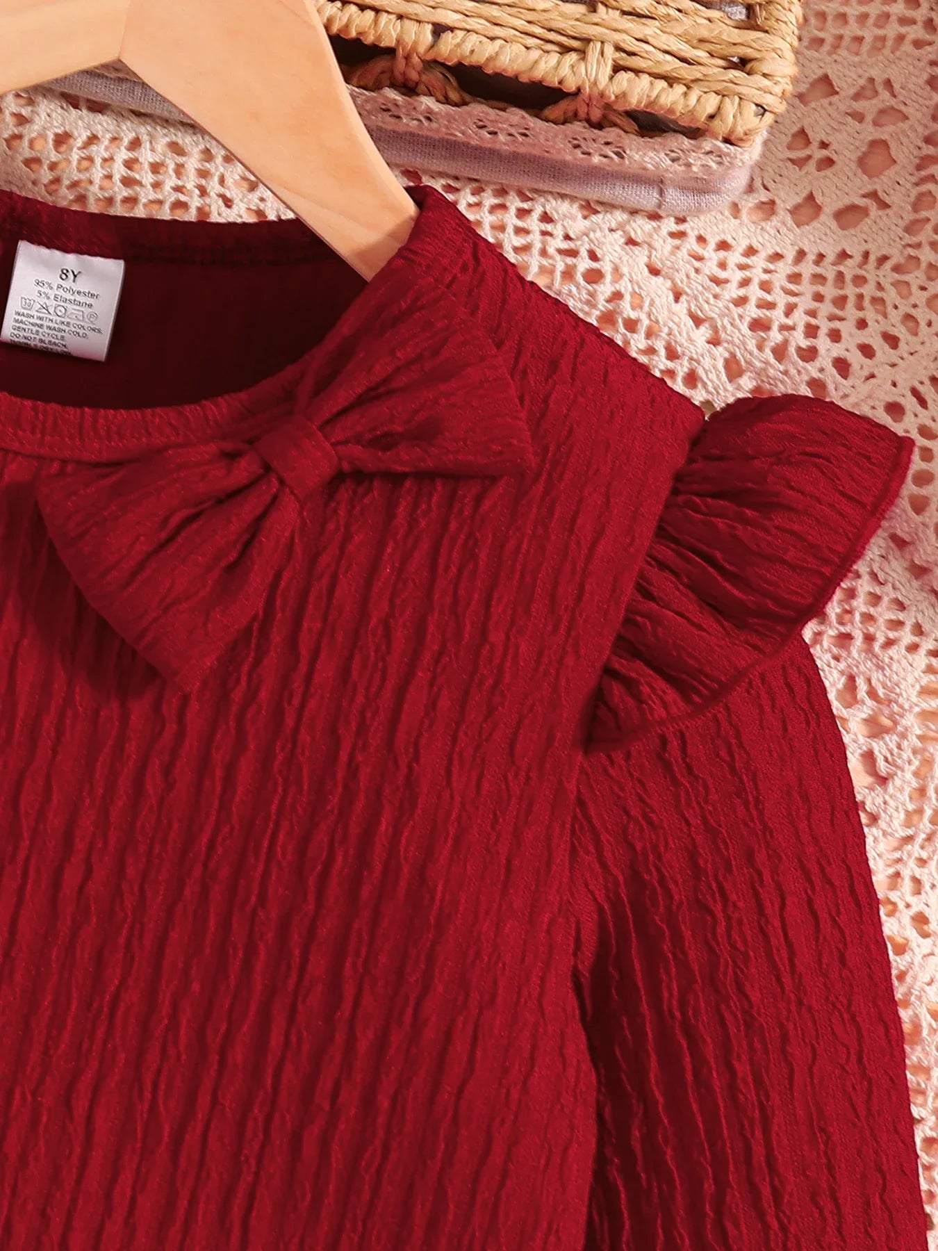 Girl's Autumn New Dress Casual Cute Red Knitted Dress Knee length Skirt Thin Breathable