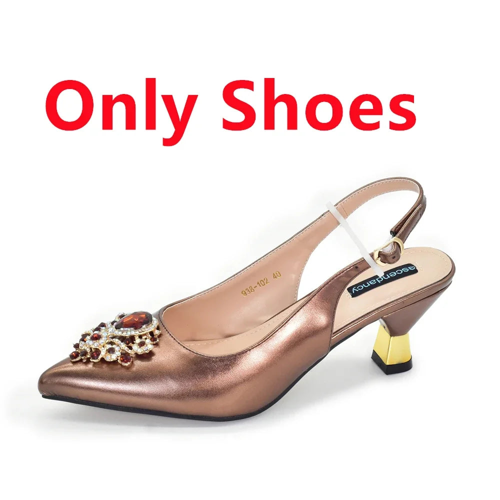 Fashion African Matching Shoes and Bags for Party Nigerian Women Nigerian Italian Shoes and Bags Set Decorated with Rhinestone