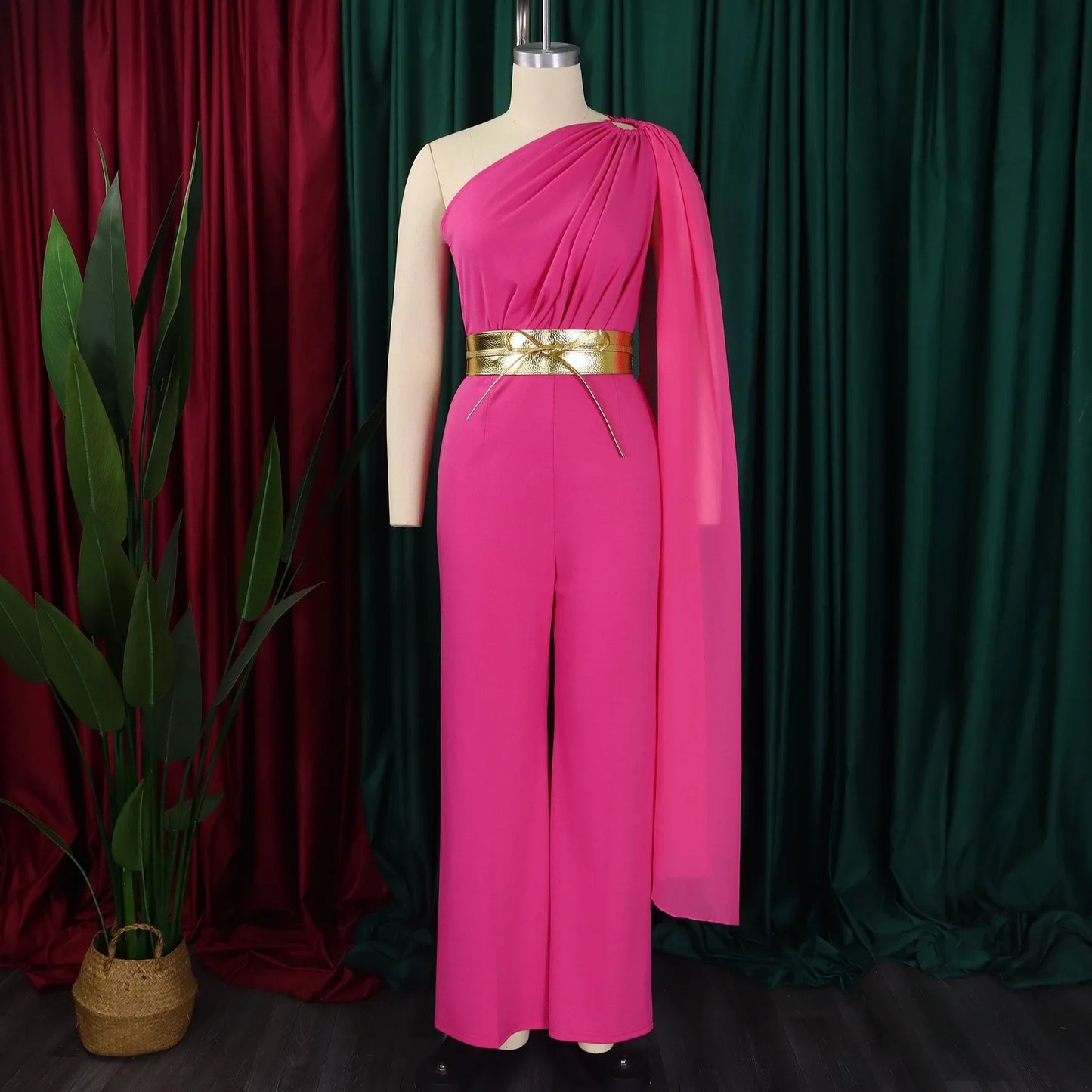 Elegant Jumpsuits & Rompers for Woman One Shoulder Flying Sleeve High Waisted Luxury Birthday Party Dinner Outfits Overalls 2024