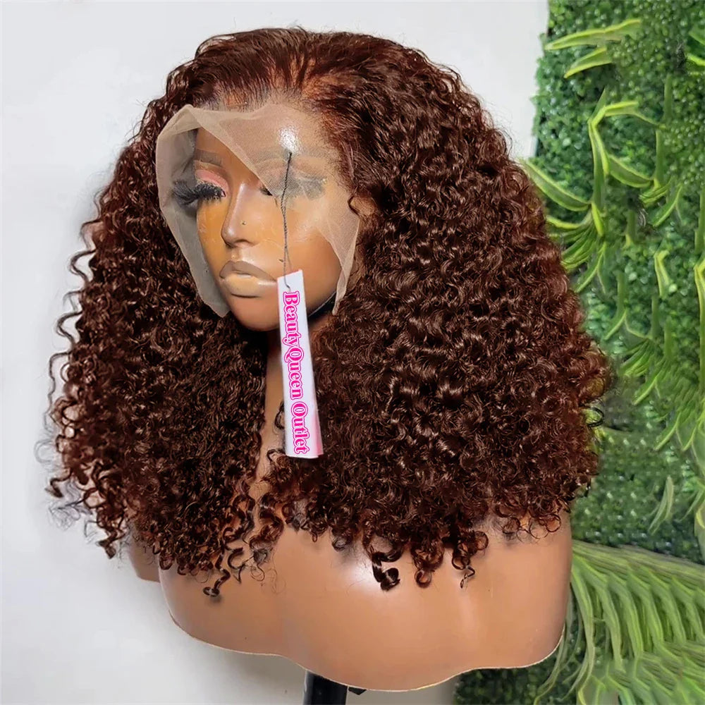 Brown kinky Curly Short Bob Wig 13x4 Bob Wigs Brazilian Water Deep Wave Human Hair Wig Preplucked For Woman Short Pixie #4 Color