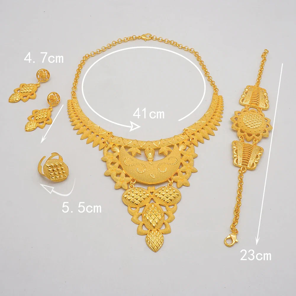 Indian Dubai Gold Color Jewelry Sets For Women Earring & Necklace Nigeria Moroccan Bridal Wedding Party Gifts