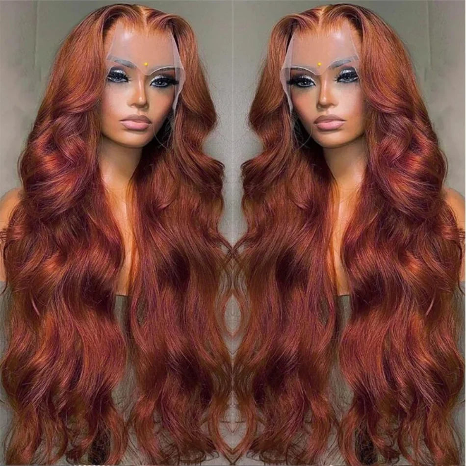 HD 13x4 Reddish Brown Lace Front Wig Colored Glueless Human Hair Wigs Brazilian Body Wave Red Brown Lace Frontal Human Hair Wigs