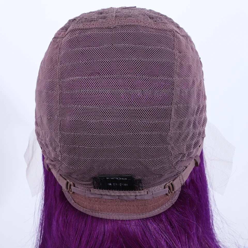 Brazilian Cosplay Purple Hair 13x5x1 T Part Transparent Lace Front Human Hair Wigs 180D  Short Straight Lace Bob Wigs Human Wigs
