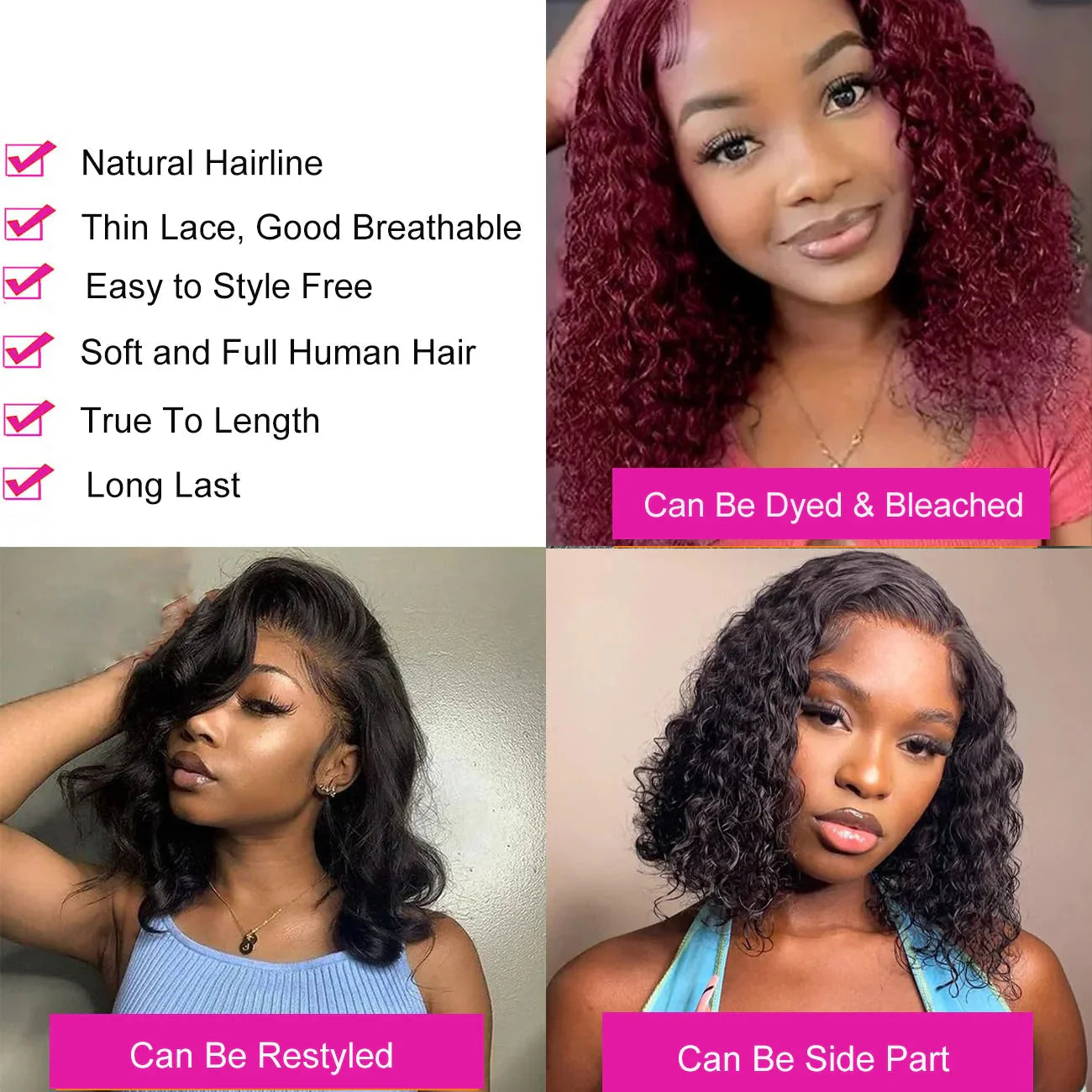 Brazilian 100% Human Deep Curly Bob Hair Wigs Natural Black Color Deep Wave HD Lace Front Part 13x4 Transparent Lace Wigs