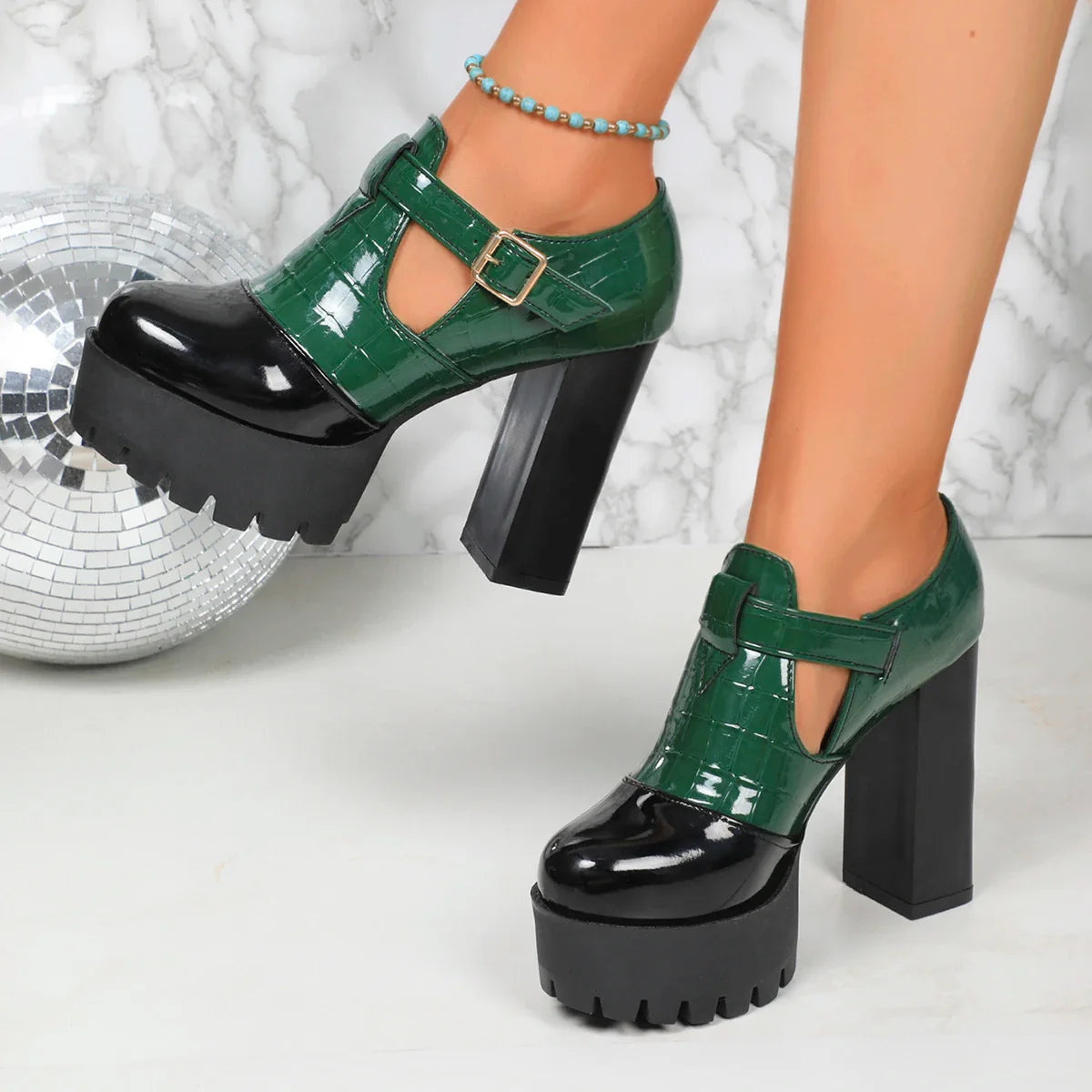 Women Designer Comfortable Fashion Thick Heel Shoes Autumn New Women Round Head Deep Mouth Thick Sole Color Matching High Heels
