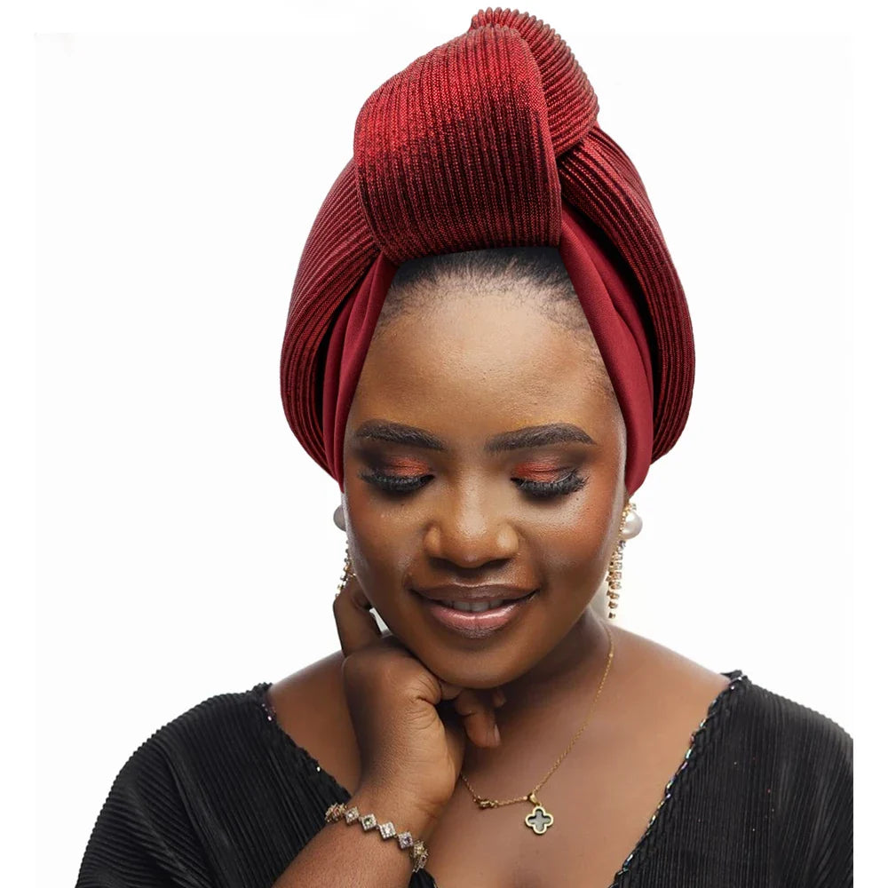Fashion Women's Turban Cap Glitter Knoted Head Wraps African Auto Gele Nigeria Wedding Headtie Party Headwear Muslim Hat