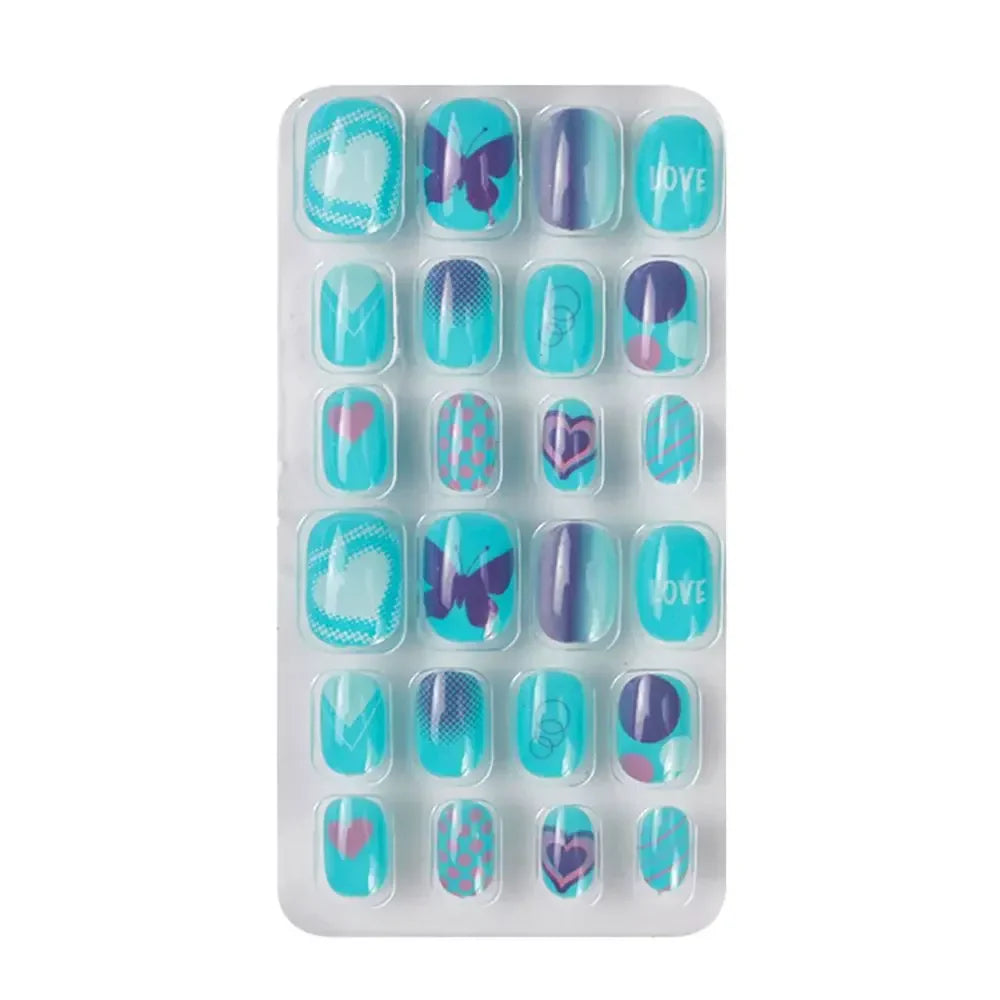 24Pcs/Set Kids Candy Flower Cute Fake Nails Detachable Full Cover False Nails Press On Nails Children Girls Nail Decoration Gift
