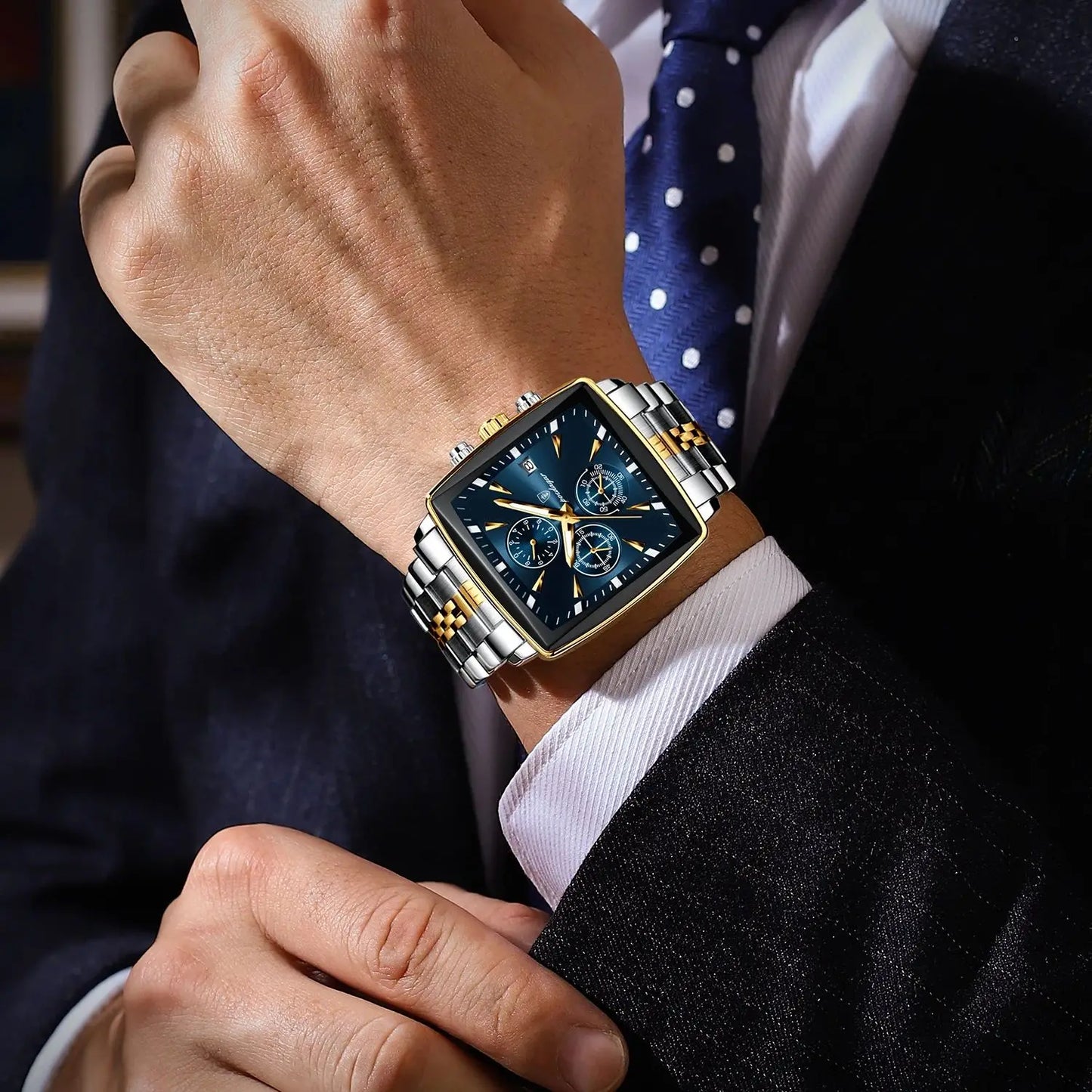 Fashion Men Watch Luminous Waterproof Chronograph Date Man Wristwatch Square Stainless Steel Quartz Men's Watches Reloj