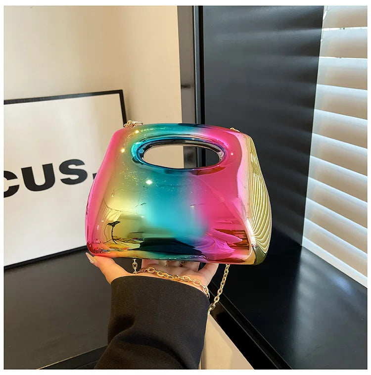 Golden Acrylic Women Hobo Bags Luxury Designer Clear Beach Handbags Dinner Party Wedding Round Top Handle Evening Clutch Purse