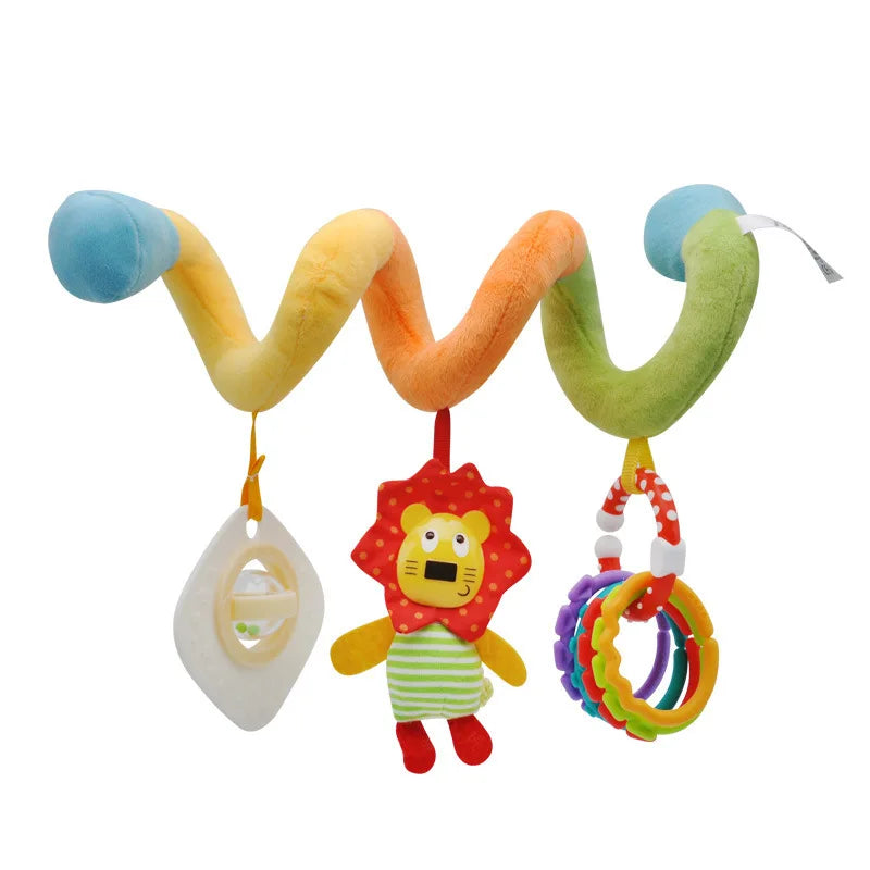 Newborns Spiral Hanging Activity Stroller Toy Baby Carseat Toy Black & White Lion Koala Rattle  for Crib Mobile Sensory Toy Gift