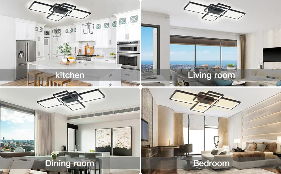 KOMORE Neutral Style Rectangular LED Semi Flush Ceiling Light, Cool White / Stepless Dimming for Office, Living Room