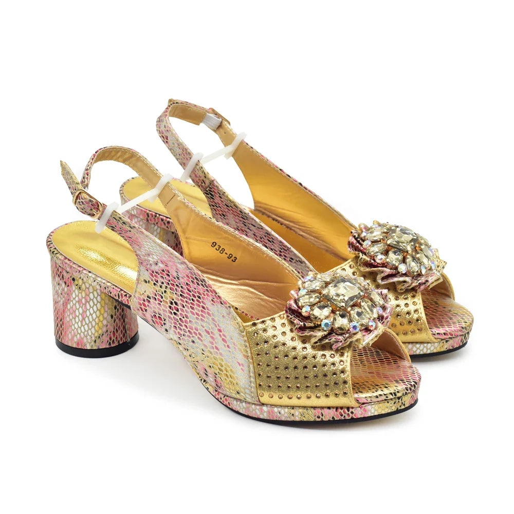 Italian Shoes and Bags Matching Set Decorated with Rhinestone