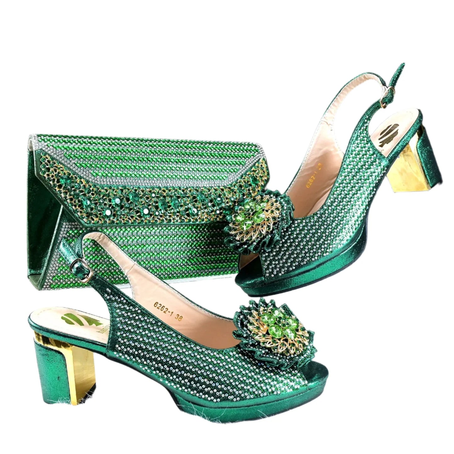 2025 Special New Arrivals Italian Women Shoes and Bag to Match in Green Color with Platform Shinning Crystal Sandal for Wedding