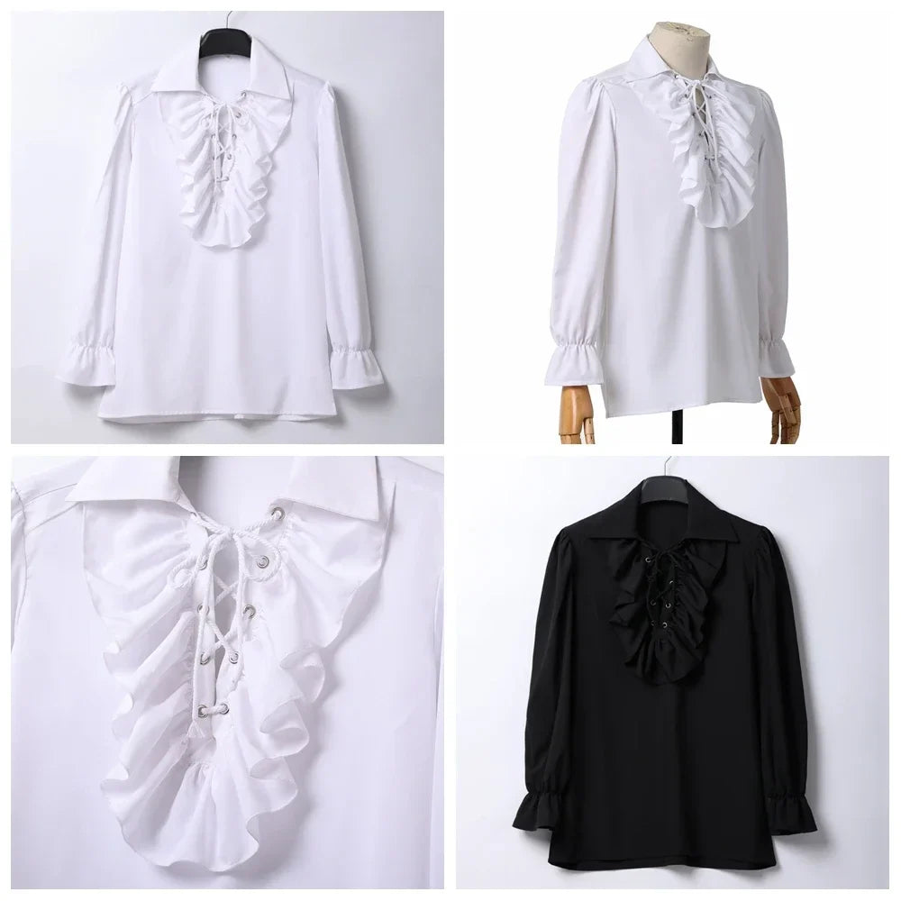 Men’s Ruffled Pirate Shirt – Gothic Renaissance Lace-Up Poet Blouse for Cosplay & Festivals