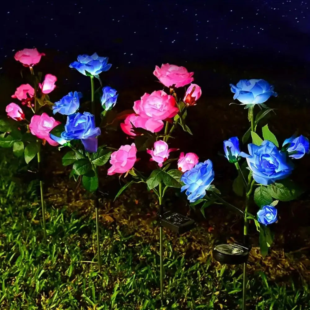 Solar Garden Lights Rose Flower Lawn Lamp