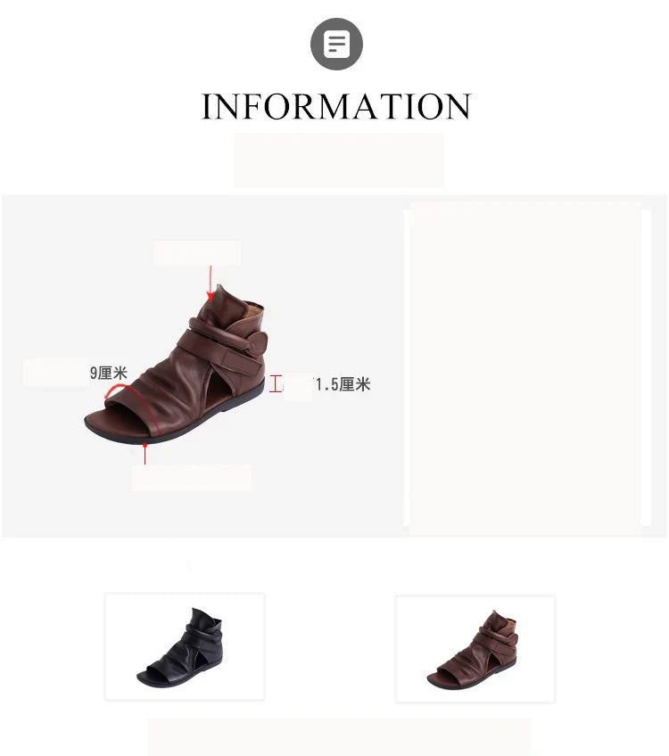 Birkuir Fashion Pleated Women Sandals Genuine Leather Flats High Top Sandals Luxury 2024 Open Toe Summer Boots Hook Loop Sandals