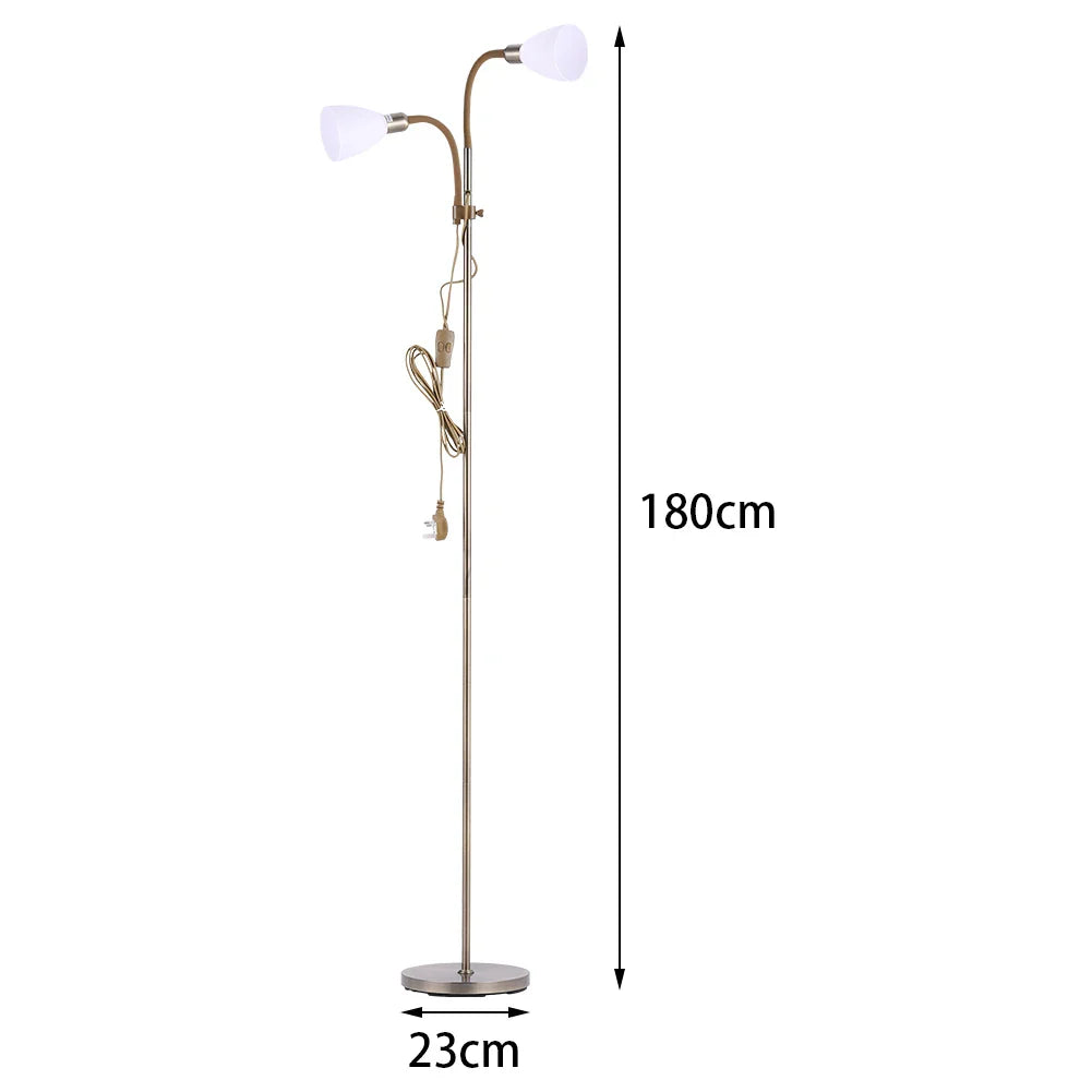 KOMORE Modern 2 Head Standing Floor Lamp Adjustable Lamp Heads 180cm Bronze&Grey  for Living Room, Office, Bedroom, Hallway