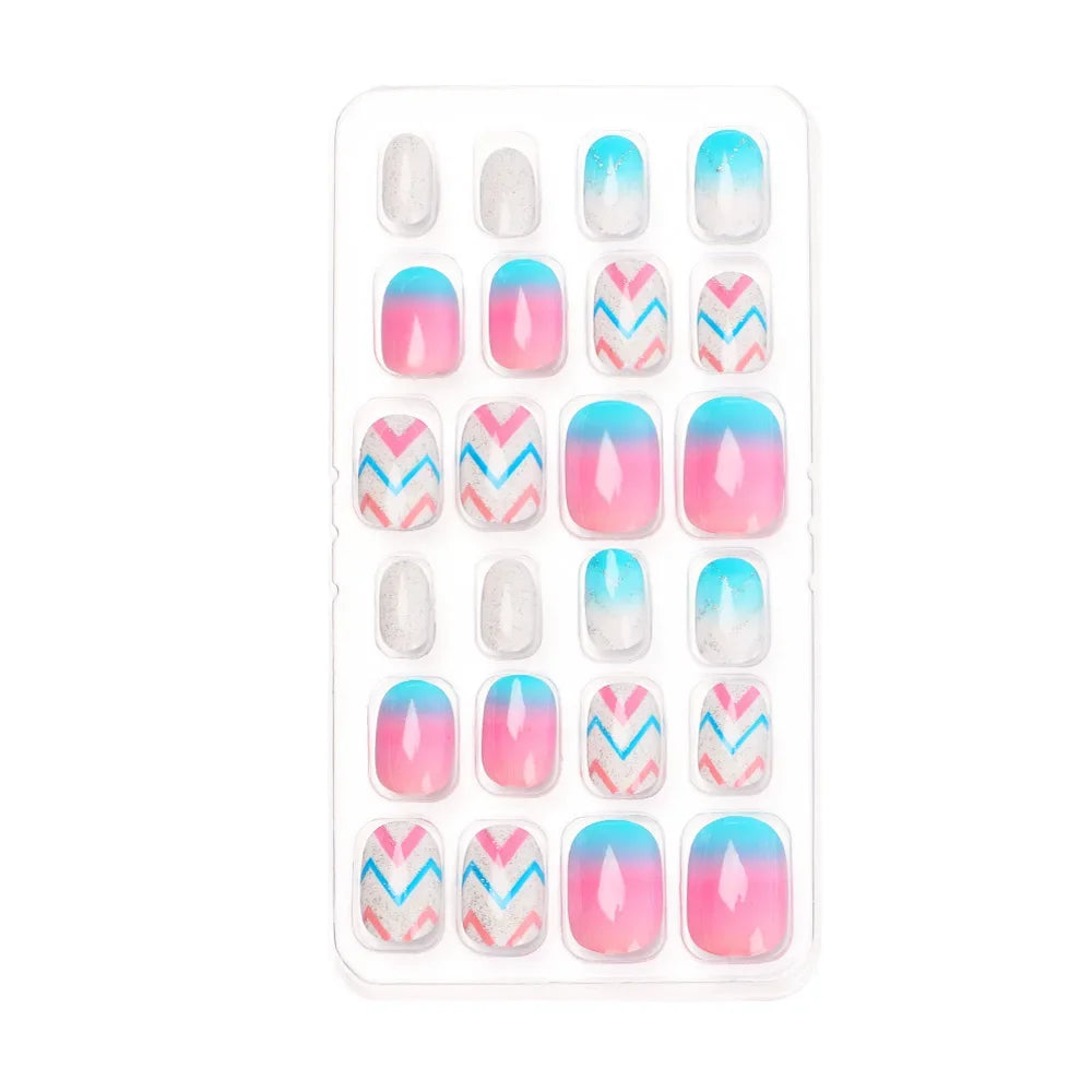 24Pcs/Set Kids Candy Flower Cute Fake Nails Detachable Full Cover False Nails Press On Nails Children Girls Nail Decoration Gift