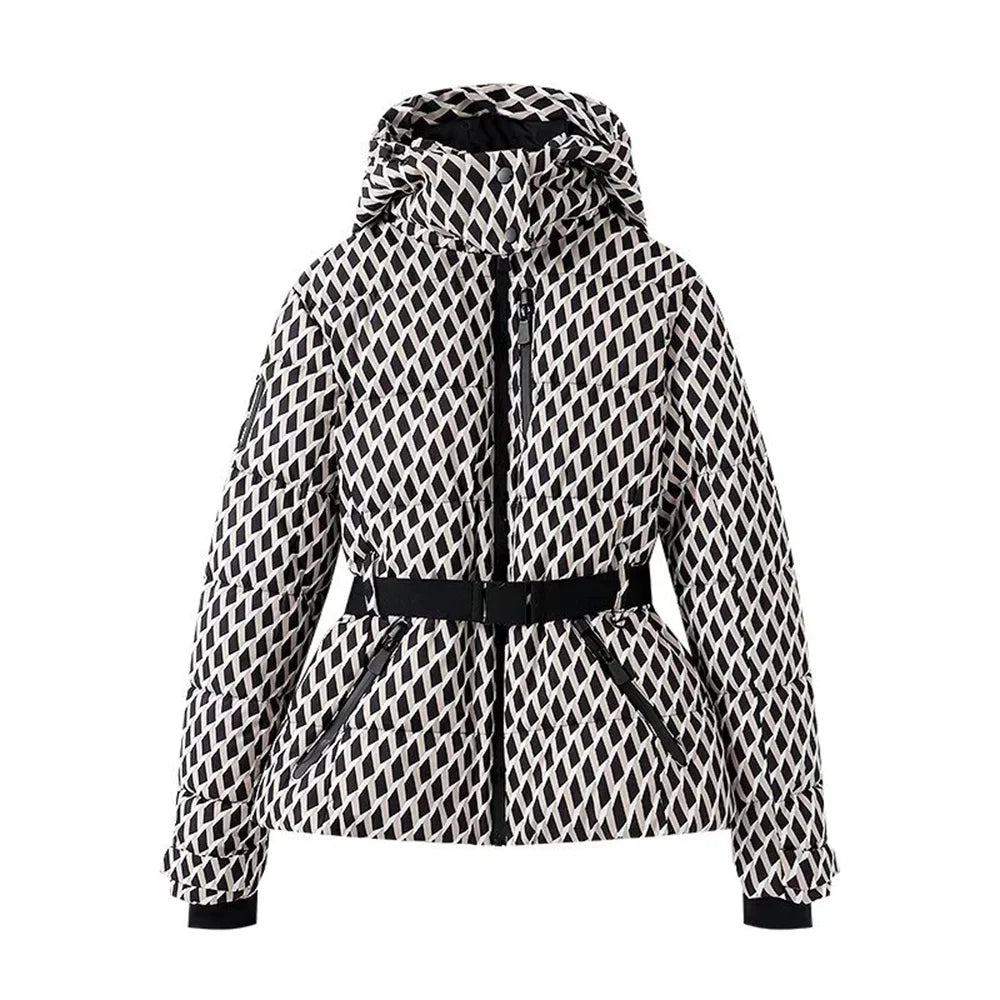 Women's warm skiing series waist down cotton jacket winter new hooded slim fit jacket jacket
