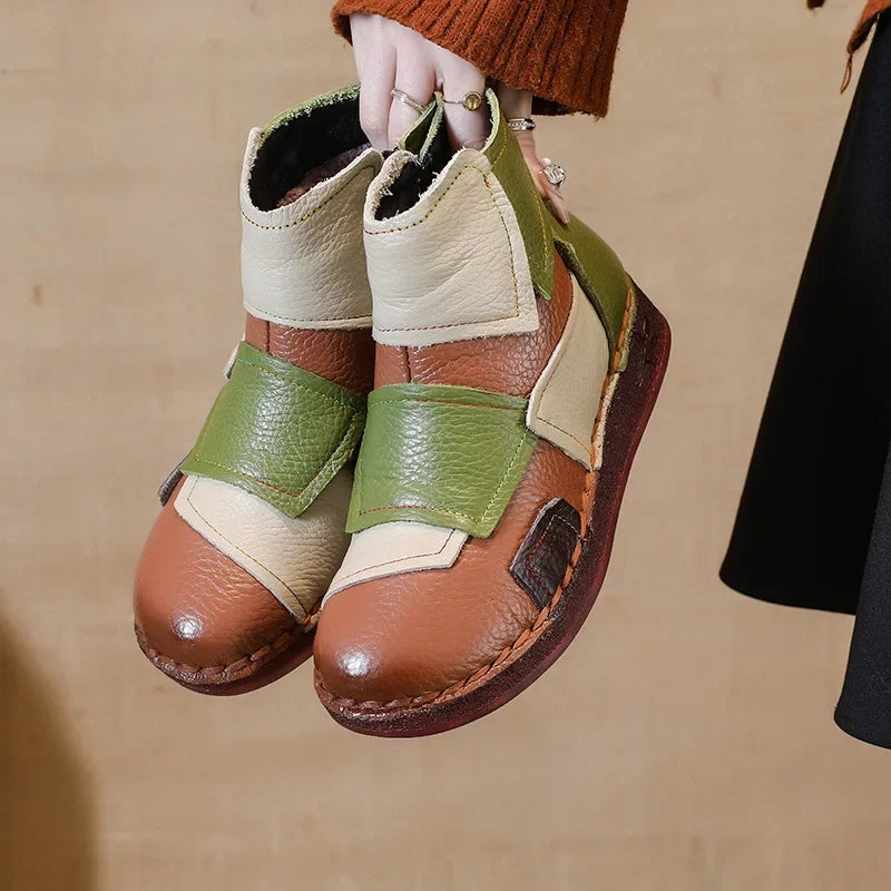 Winter Genuine Leather Flat-soled women shoes Casual shoes women Boots Color Matching Short Boots Warm Comfortable Cotton Shoes