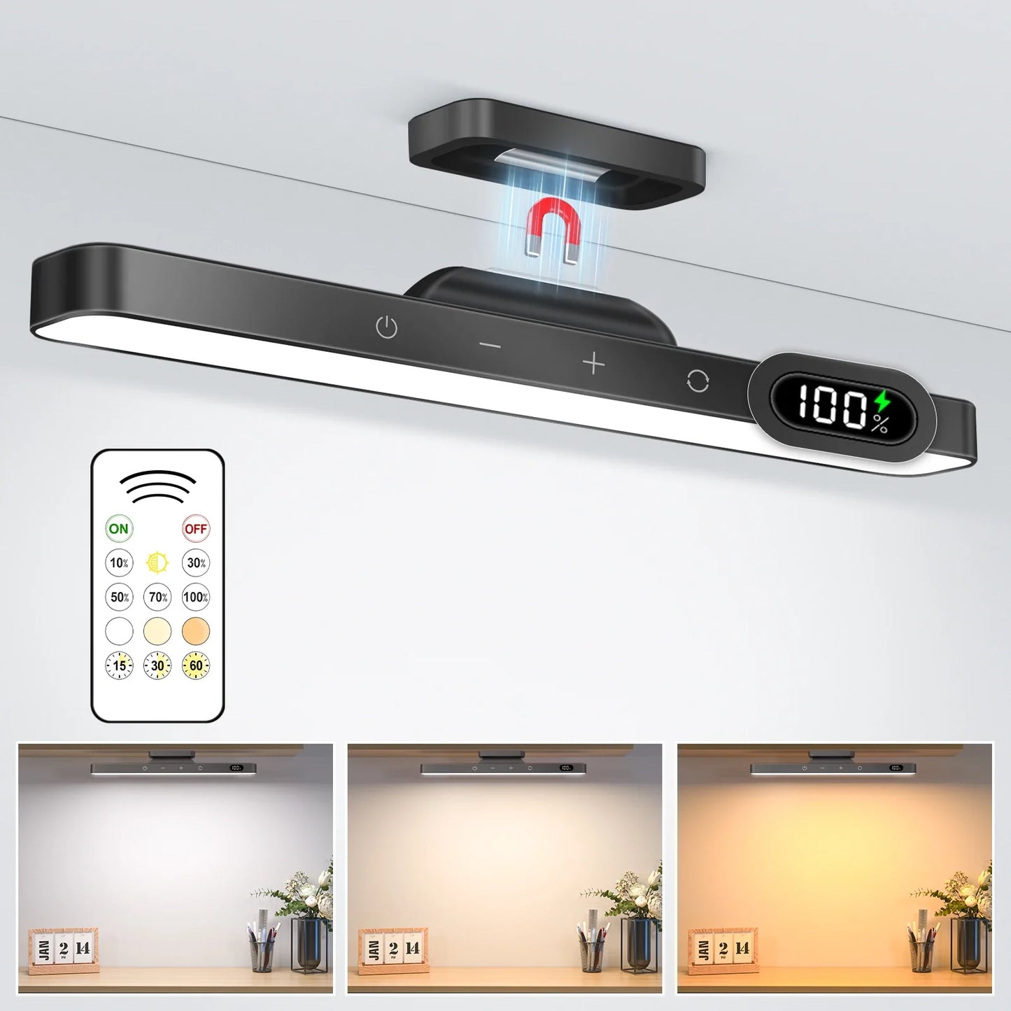 Rechargeable LED Mirror & Cabinet Light Bar – 3 Color, Dimmable, Magnetic, Remote Control
