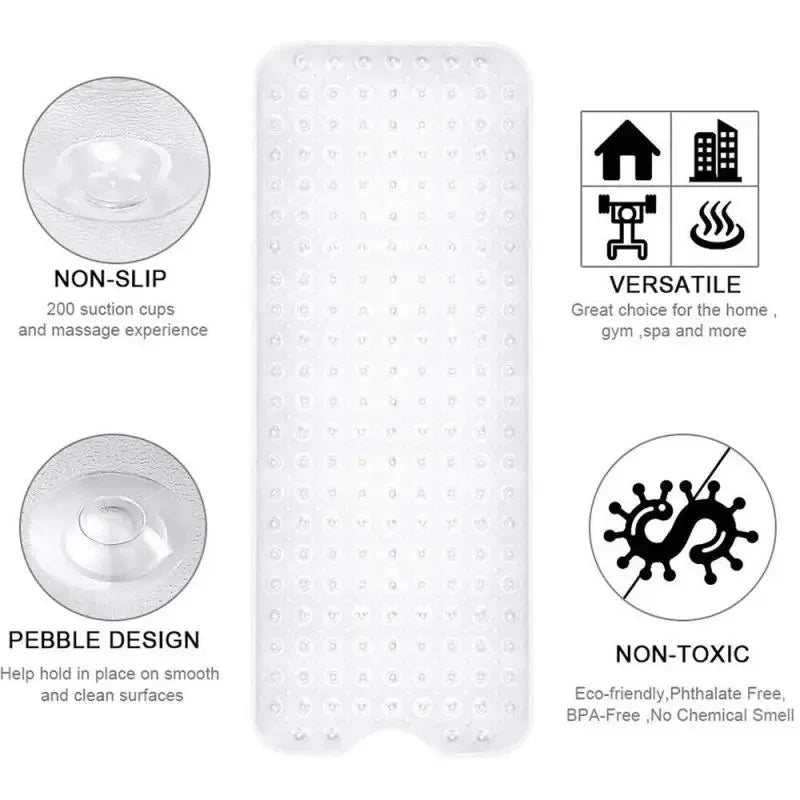 40*100cm PVC Anti-skid Bath Mat Shower Mat Non-slip Mat Bathtub Bath Mat with Suction Cup Bathroom Accessories
