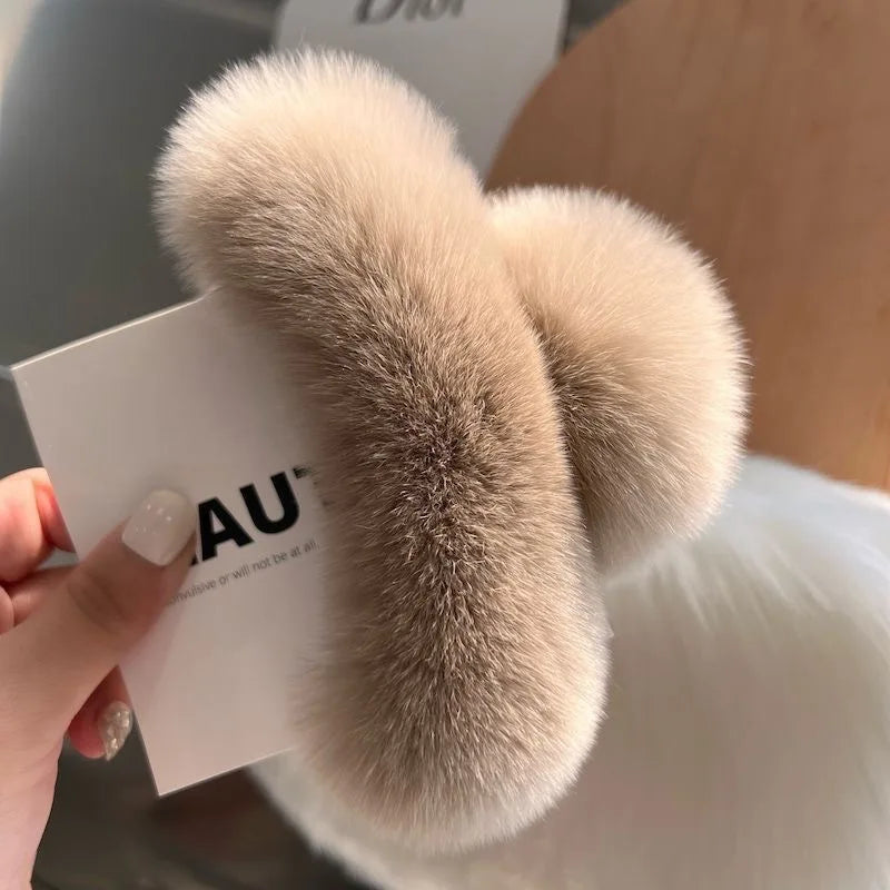 Winter Oversized Faux Fur Big Crab Hair Clip Cute Plush Ponytail For Women
