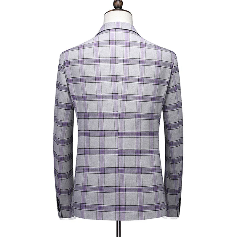 High-end New European and American Fashion Wedding Business (suit + Vest + Trousers) 2024 Men's Plaid Suit Three-piece Set
