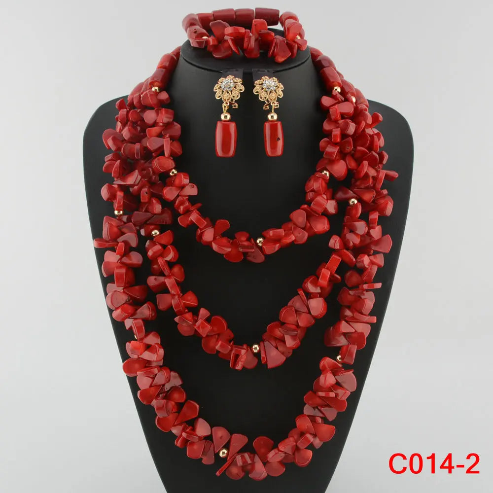 Latest Coral Jewelry Sets Nigerian Dubai Orange Necklace Sets of Beads African Bridal Jewelry Sets