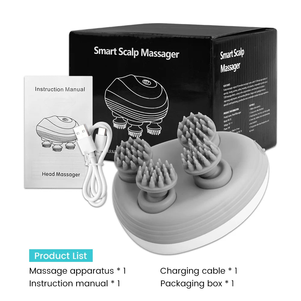 Wireless Head Massager Electric Head Scalp Relax Massage Body Shoulder Deep Tissue Kneading Vibrating Cat Pet Massage Device