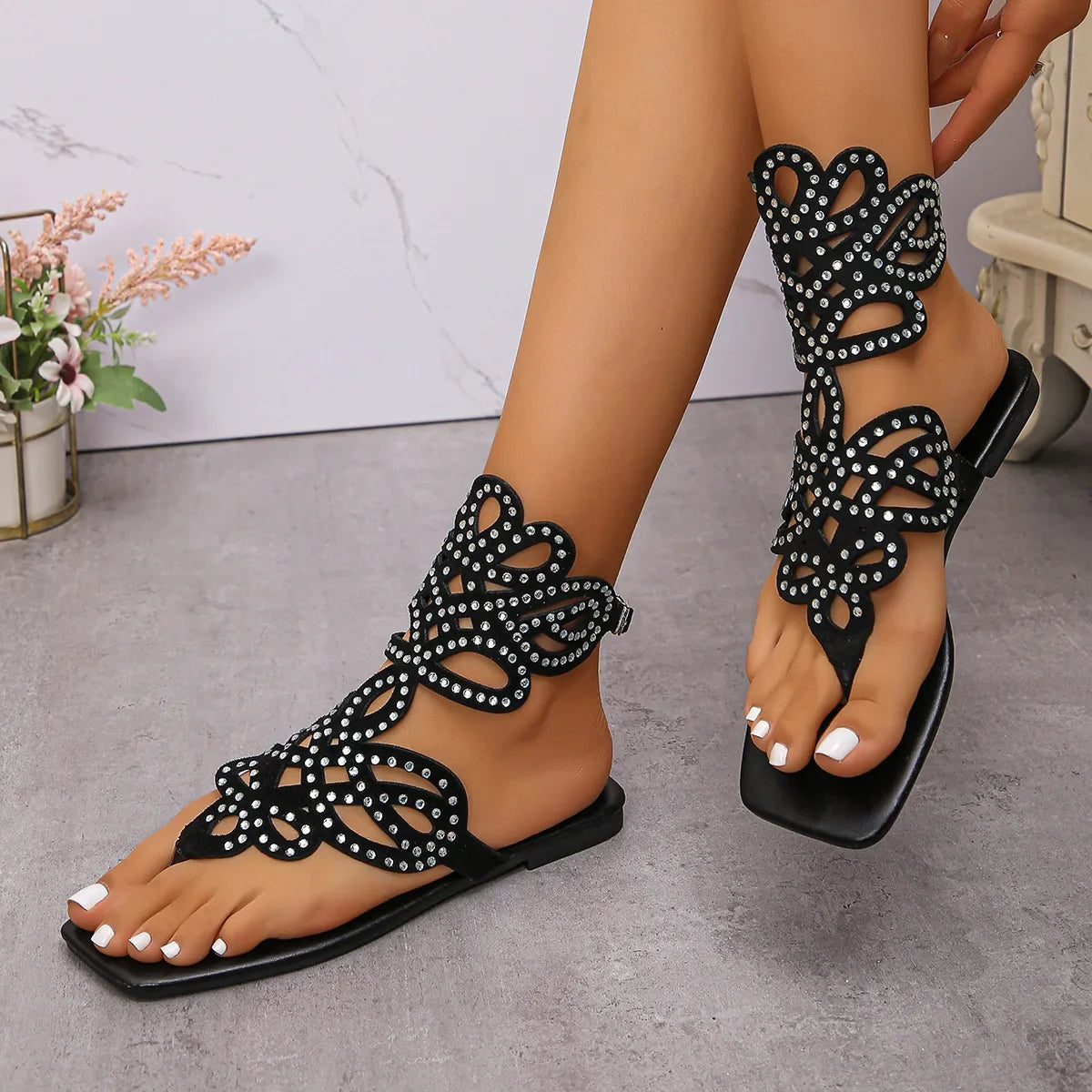 2025 Summer Fashion Women Blue Black Plus Size Shoes for Women 36-43 Flats Sandals Beach Footwear Casual Sandalias De Mujer