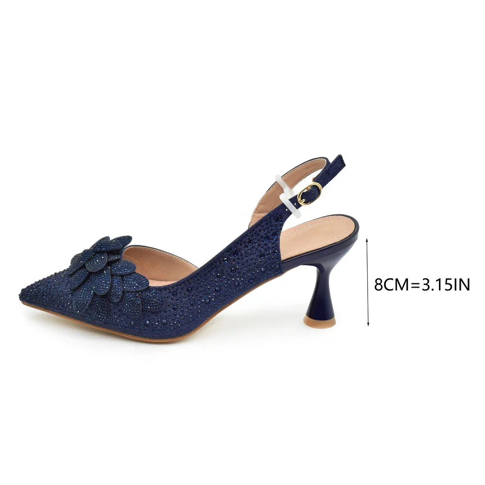 Luxury Italian Shoes and Bag Set for Women Wedding Pointed Toe Women's Pumps High Heel Rhinestones Party Ladies Shoe and Bag Set