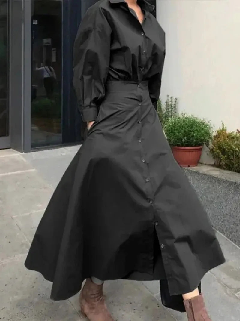 Modigirl Women Casual Long Shirts Dresses 2025 Summer Spring Clothes Khaki Puff Sleeves Botton Simple Maxi Dresses for Women