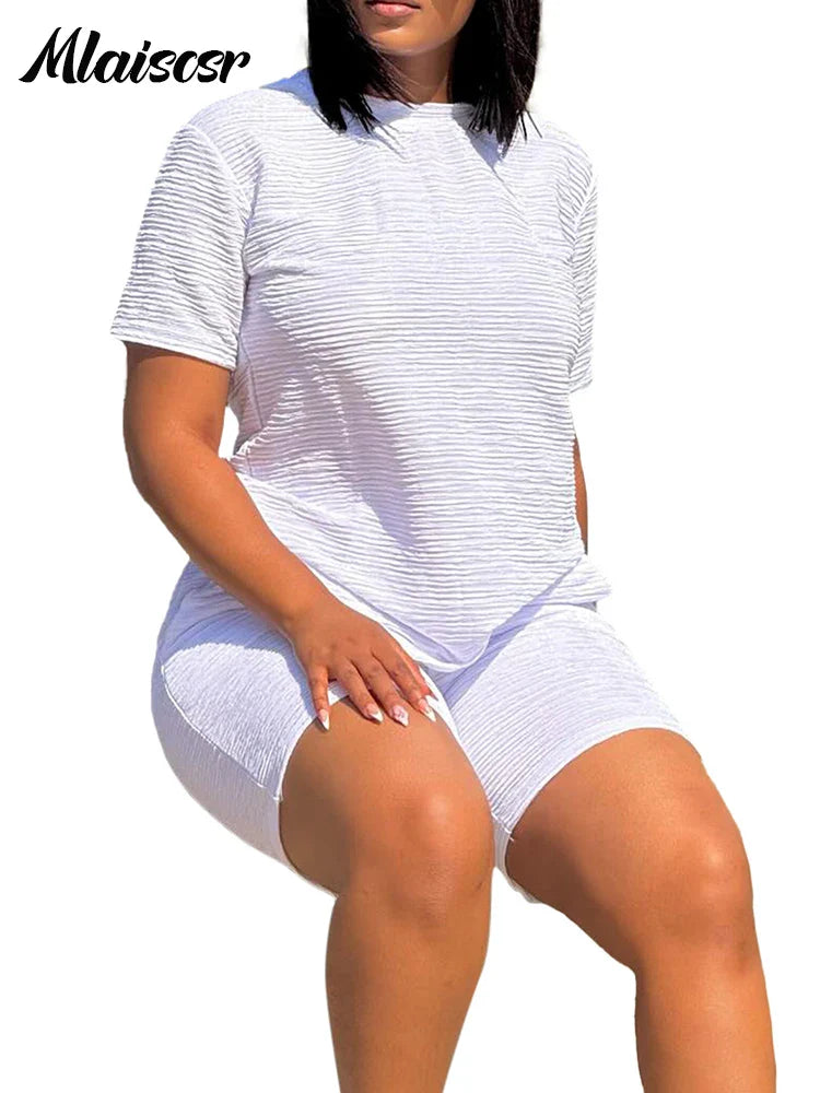 Mlaiscsr Casual Outfits for Women Short Sleeve O-neck T-shirt Tops and Shorts 2 Pieces Summer Sports Tracksuits Matching Sets