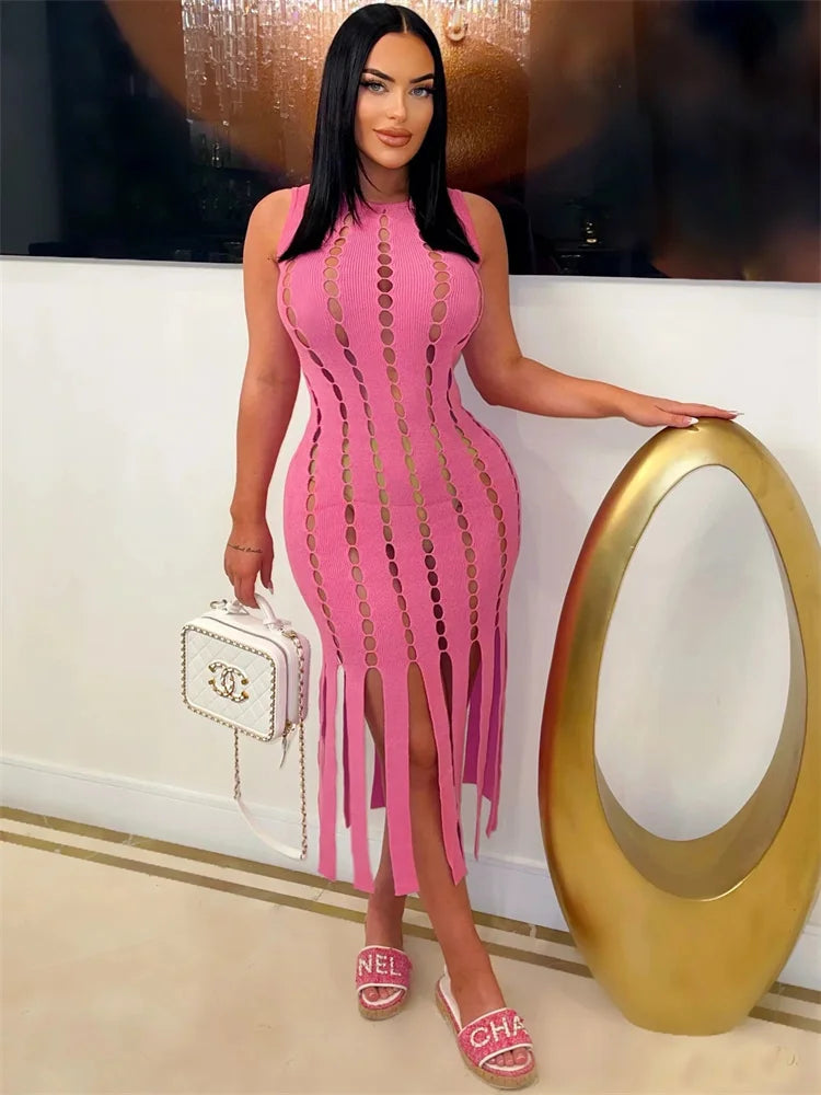 Summer Clothes Sexy Dresses For Women 2023 Sleeveless Tank Dress Maxi Party Club Party Hollow Out White Streetwear Dress Women