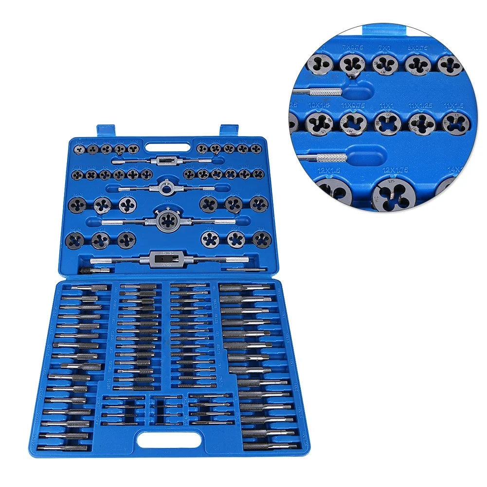 110pcs/set M2‑M18 Screw Nut Thread Taps Dies With Wrench Handle Heavy Duty Hand Tool Kit