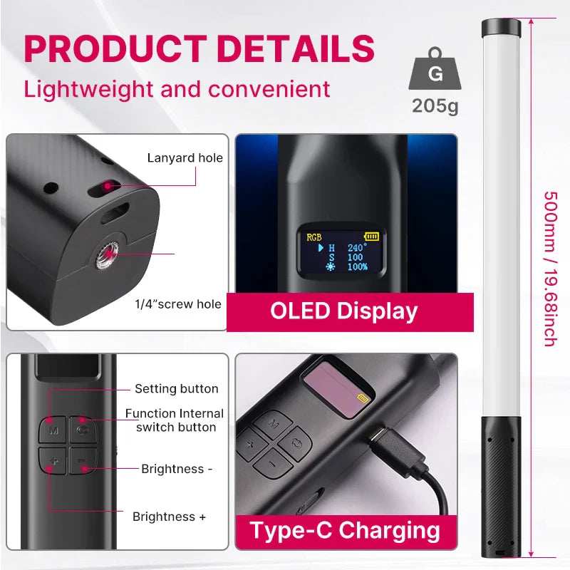 VL119 Handheld RGB Colorful Stick Light 19.68 inch Handheld LED Light