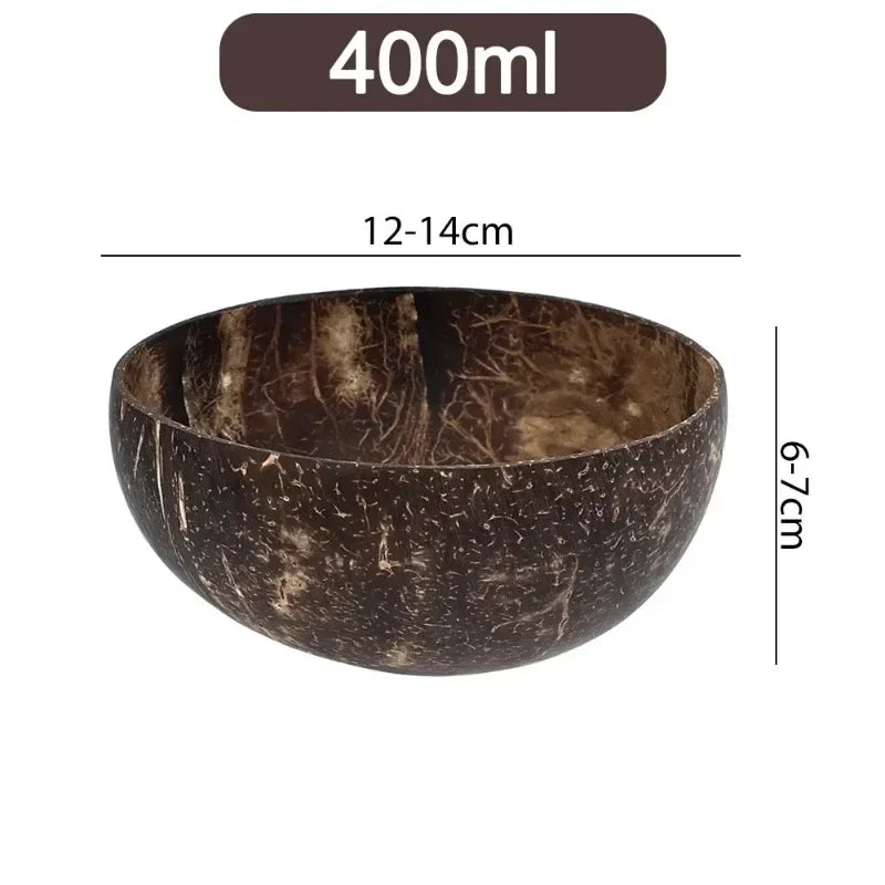 Natural Coconut Bowls And Wooden Spoon Sets Reusable Coconut Shell Bowls For Dessert Yogurt Fruit Salad Kitchen Tableware