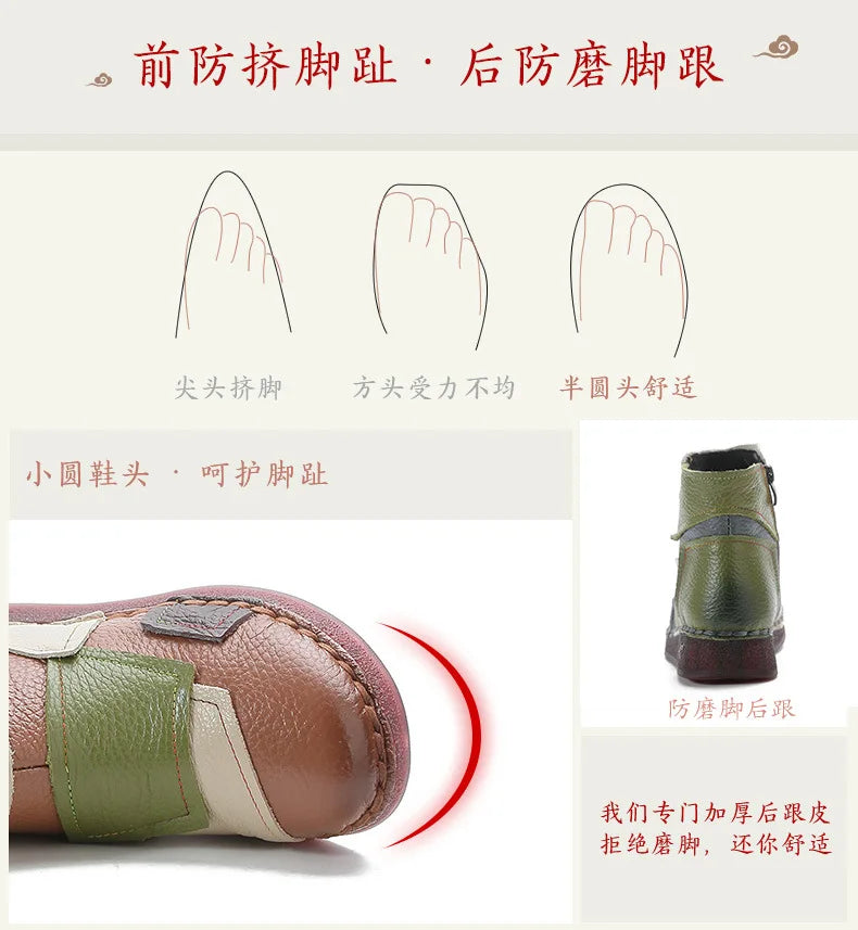 Winter Genuine Leather Flat-soled women shoes Casual shoes women Boots Color Matching Short Boots Warm Comfortable Cotton Shoes