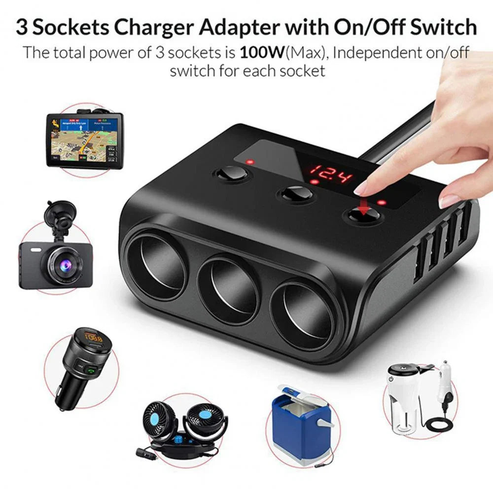 Car Cigarette Lighter Socket In-car Cable Splitter 4 Ports USB Interface Auto Cigarette Lighter Socket Car Plug Adapter