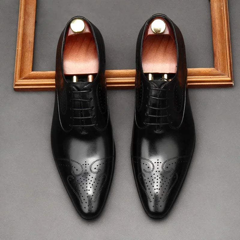Handmade Mens Dress Shoes Luxury Genuine Leather 2024 Fashion New Style British Trend Brogues Wedding Business Shoes for Male